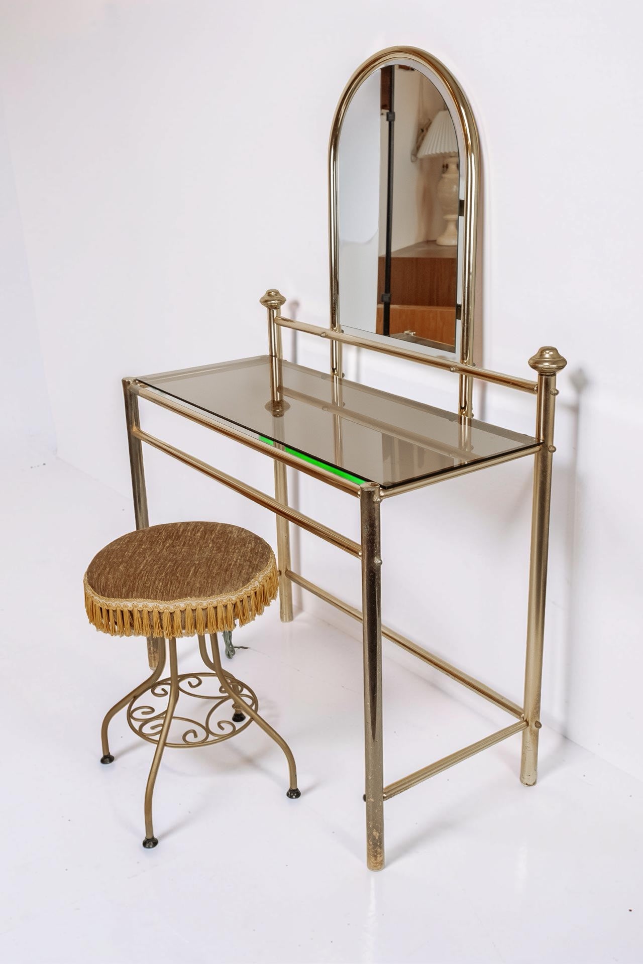 Vintage messing vanity kaptafel met krukje
