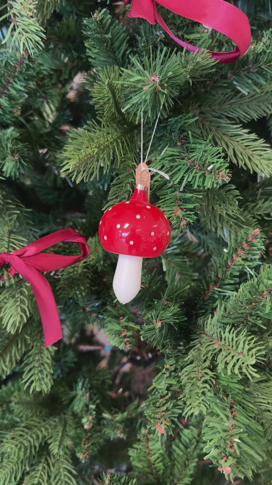 Vintage glazen paddestoel kerstornament