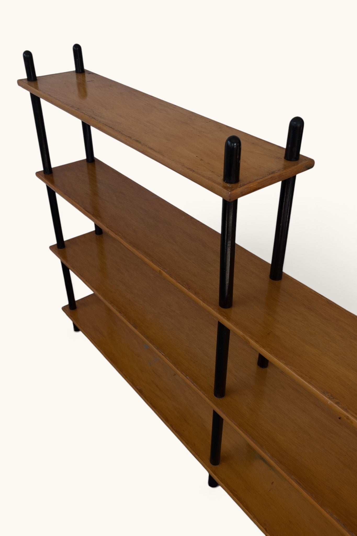 tessvintage 1960s vintage wooden shelving unit by Willem Lutjens with black lacquered poles and four tiered shelves