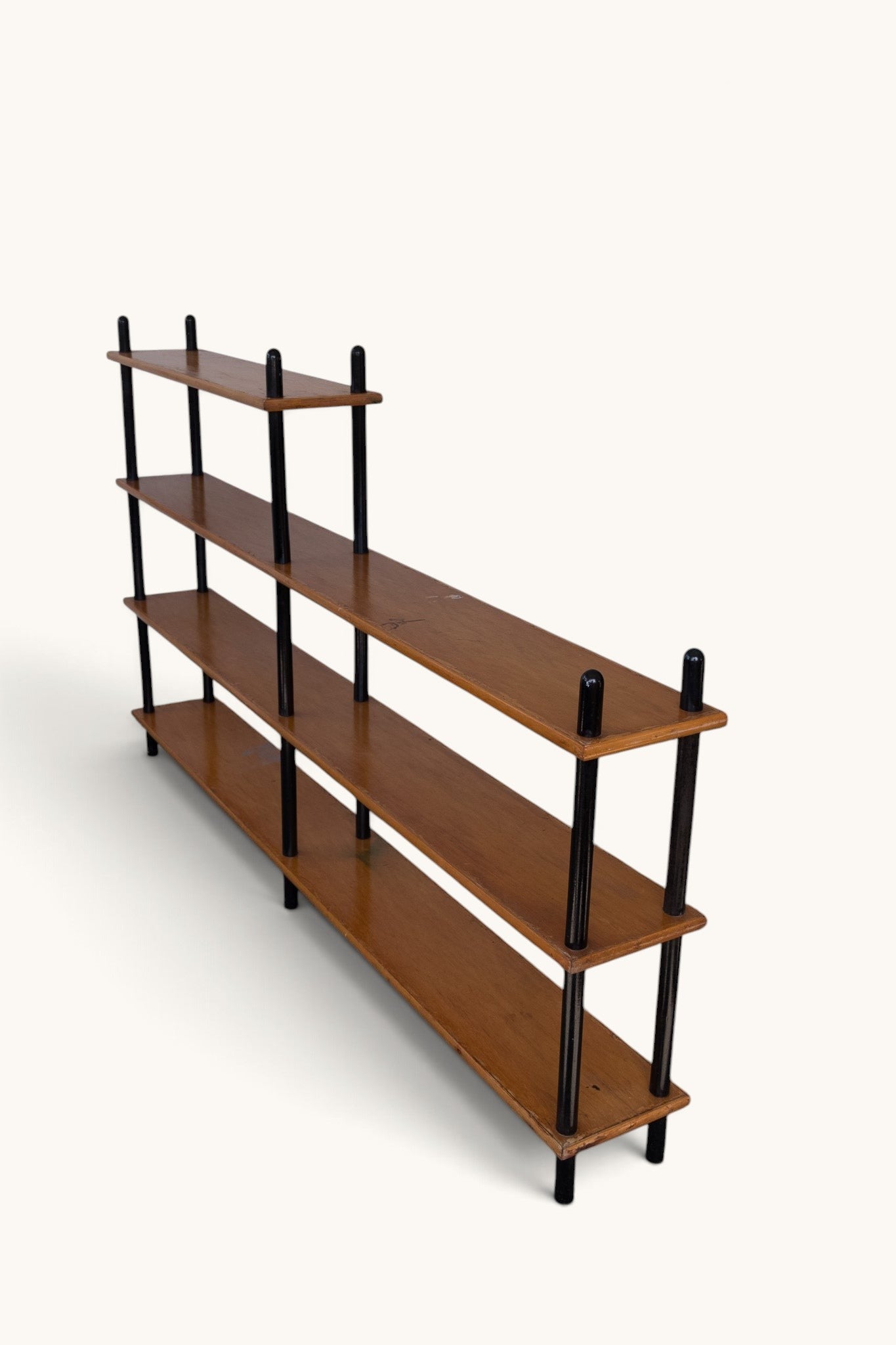 tessvintage 1960s vintage wooden shelving unit by Willem Lutjens with black lacquered poles and four tiered shelves
