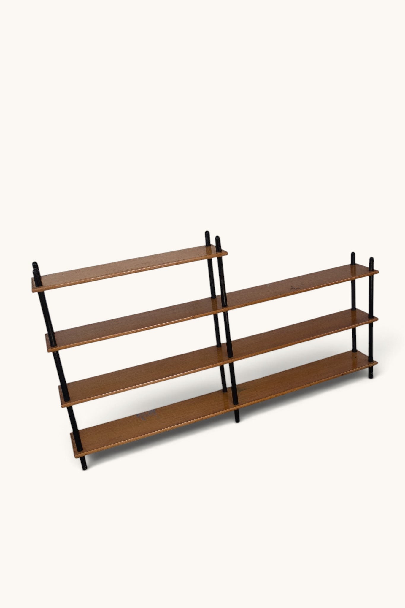 tessvintage 1960s vintage wooden shelving unit by Willem Lutjens with black lacquered supports and four tiered shelves