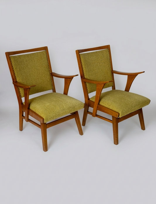 Set van 2 jaren 50 fauteuils met groene bekleding